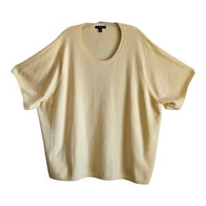 LANDS END Women Plus 5X 32 34 Sweater Butter Yellow Short Sleeve Bust 58" NWOT